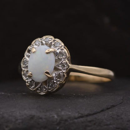 Vintage Opal and Diamond Cluster Ring | 9ct | UK Size O | US Size 7.25
