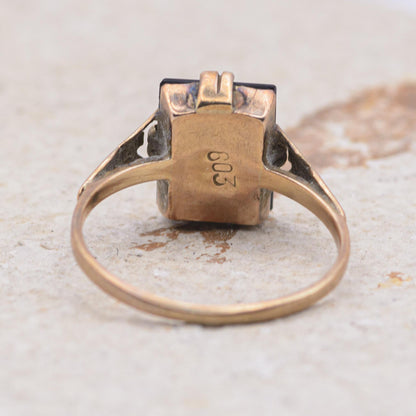 9ct Gold Black Onyx Initial Ring | UK Size O 1/2 | US Size 7.5 | Initialled "J"