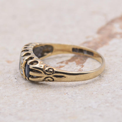 9ct Gold Sapphire and Diamond Boat Ring