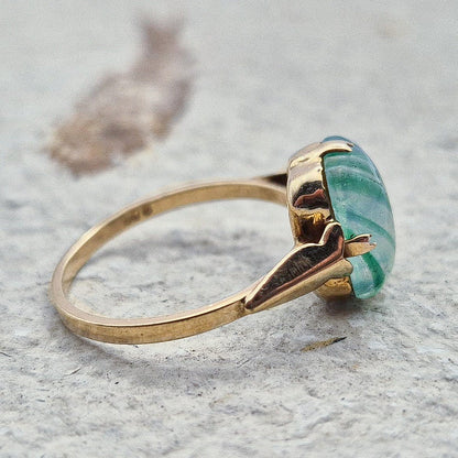 9ct Gold Green Dress Ring l UK Size M l US Size 6.25