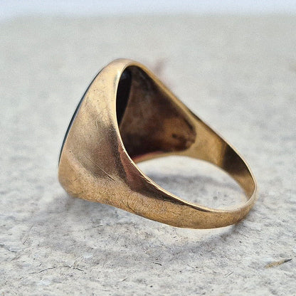 9ct Gold Vintage Onyx Chunky Signet Ring | UK Size R | US Size 8.5