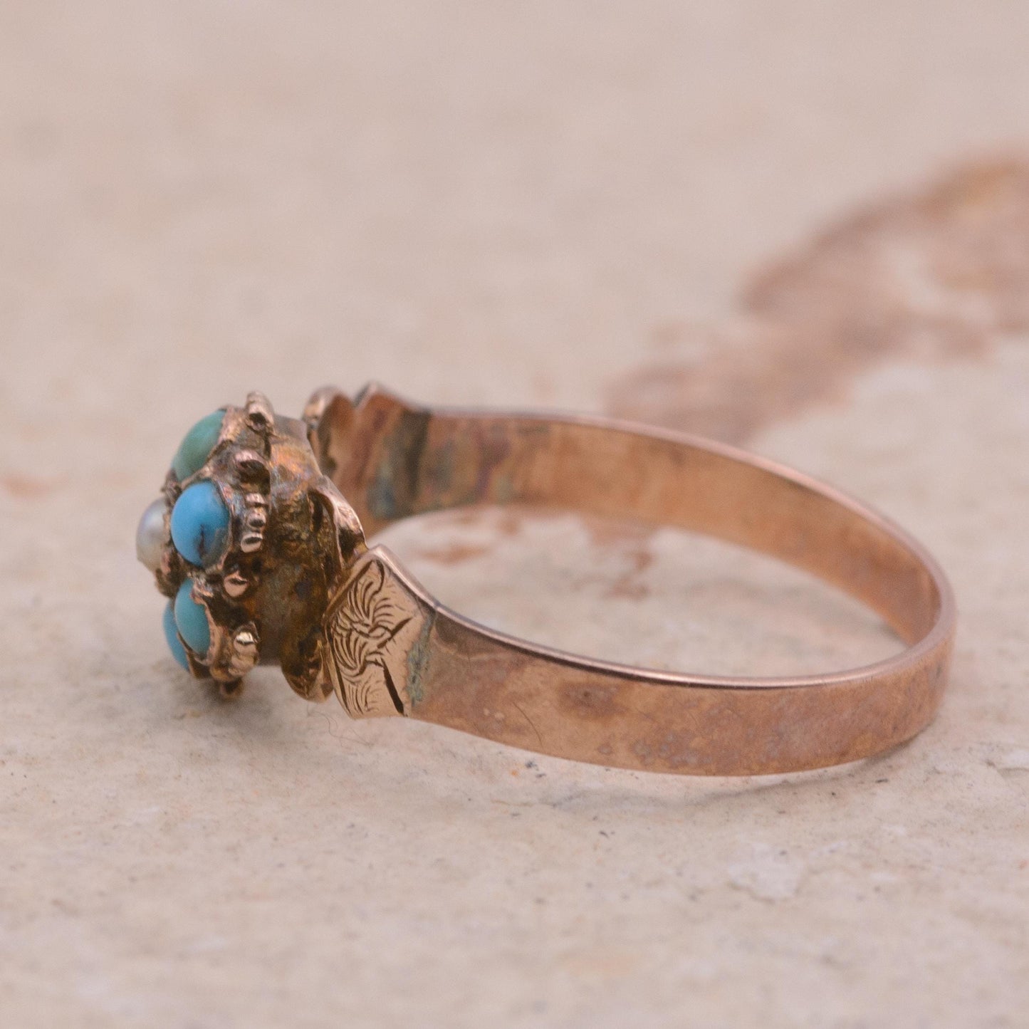 Victorian Turquoise and Pearl Ring | UK Size N 1/2 | US Size 7
