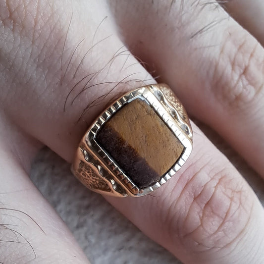Vintage Tigers Eye Ring | Size Q 1/2 | 9 Carat Gold |