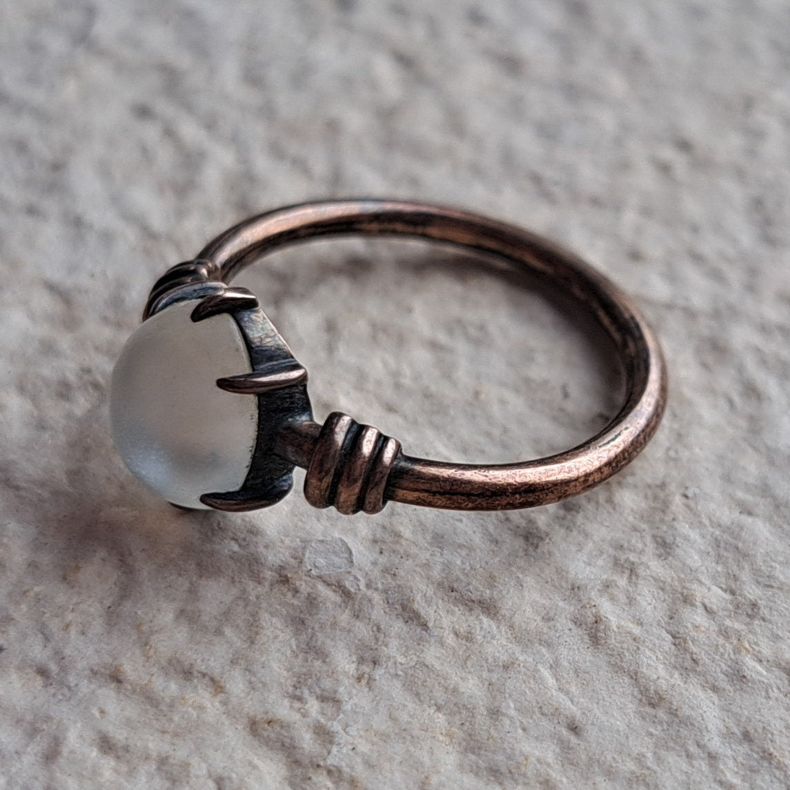 Vintage Rose Metal Moonstone Ring | Size I 1|2