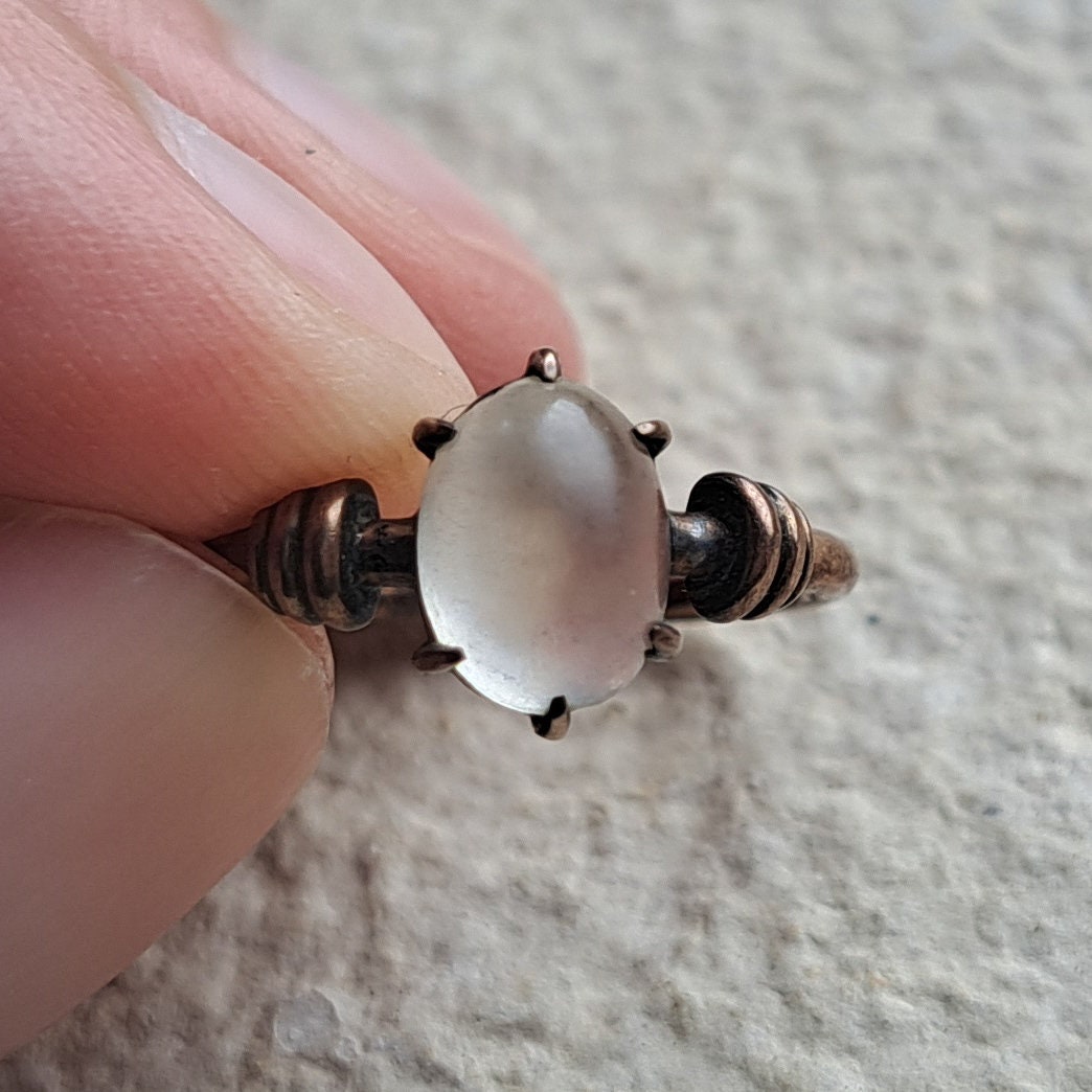 Vintage Rose Metal Moonstone Ring | Size I 1/2