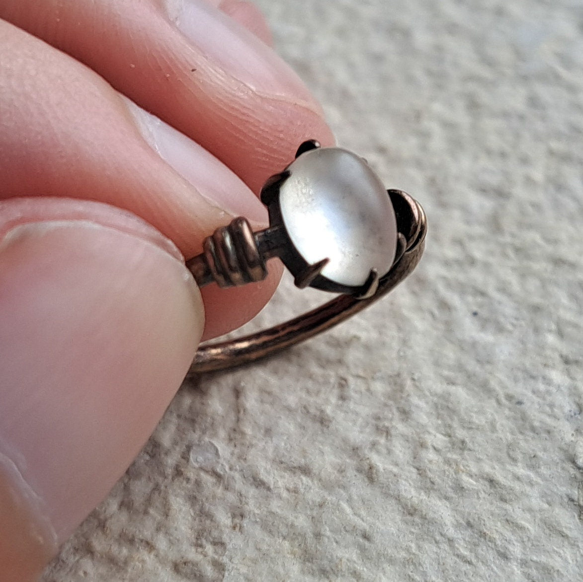 Vintage Rose Metal Moonstone Ring | Size I 1|2