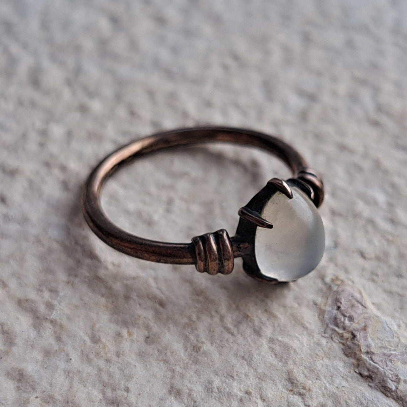 Vintage Rose Metal Moonstone Ring | Size I 1/2