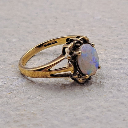 9ct Gold Vintage Opal and Diamond Ring | Size J 1|2