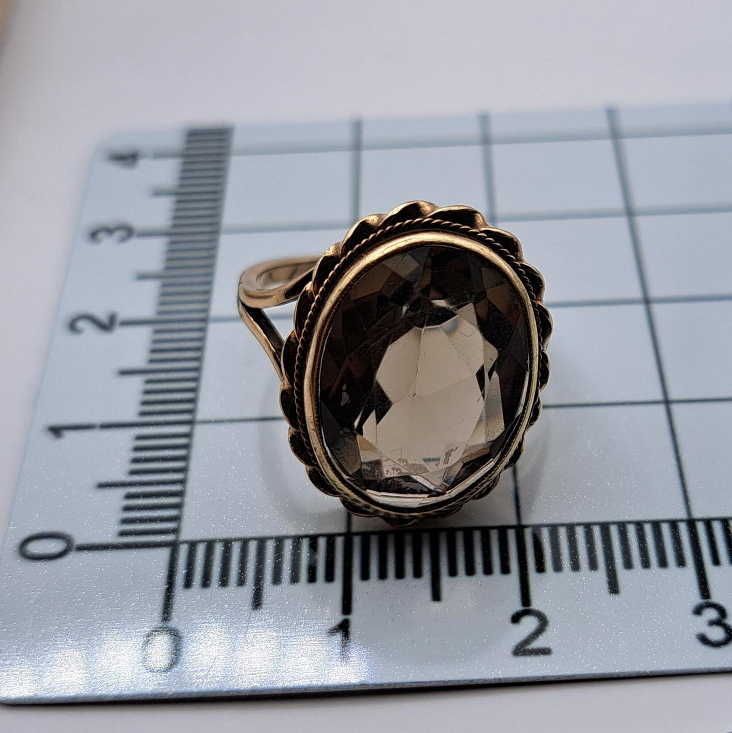 Vintage 9ct Gold Smoky Quartz Cocktail Ring | UK Size N | US Size 6.75 |
