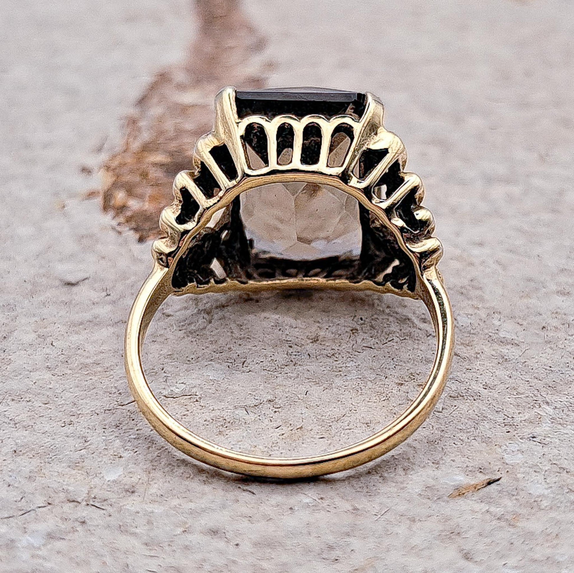 Vintage 9ct Gold Smoky Quartz Cocktail Ring | UK Size M 1/2 | US Size 6.5 |