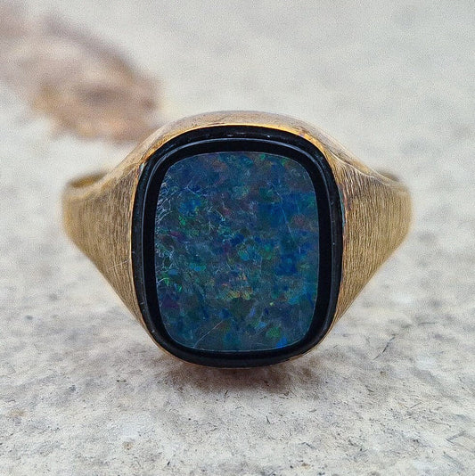 Vintage Opal Doublet Signet Ring | 9ct | UK Size R | US Size 8.5 |