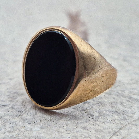 9ct Gold Vintage Onyx Chunky Signet Ring | UK Size R | US Size 8.5