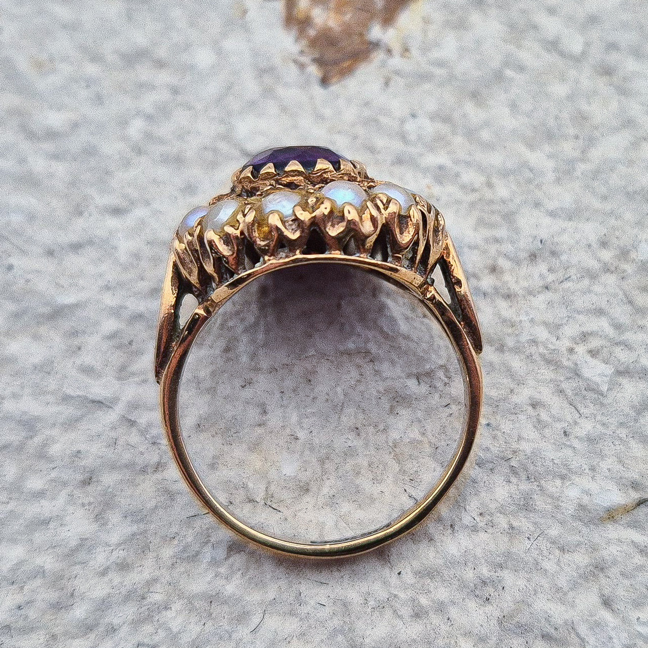 Vintage Seed Pearl and Amethyst Ring |UK Size J | US Size 4.75 | 9 Carat Gold