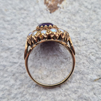 Vintage Seed Pearl and Amethyst Ring |UK Size J | US Size 4.75 | 9 Carat Gold