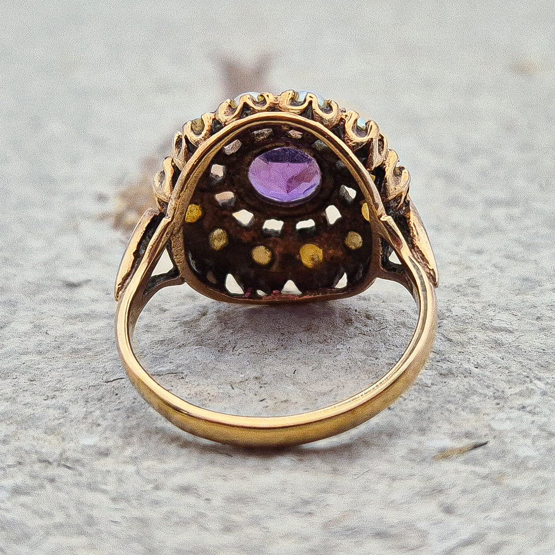 Vintage Seed Pearl and Amethyst Ring |UK Size J | US Size 4.75 | 9 Carat Gold