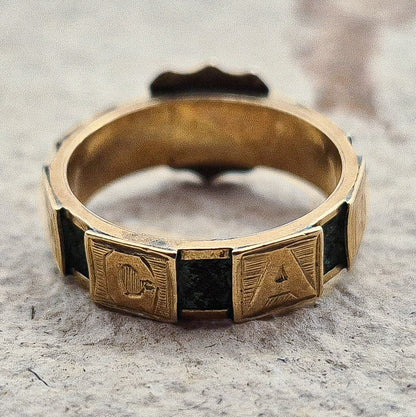 Antique 10ct Victorian Hairwork Mourning Ring